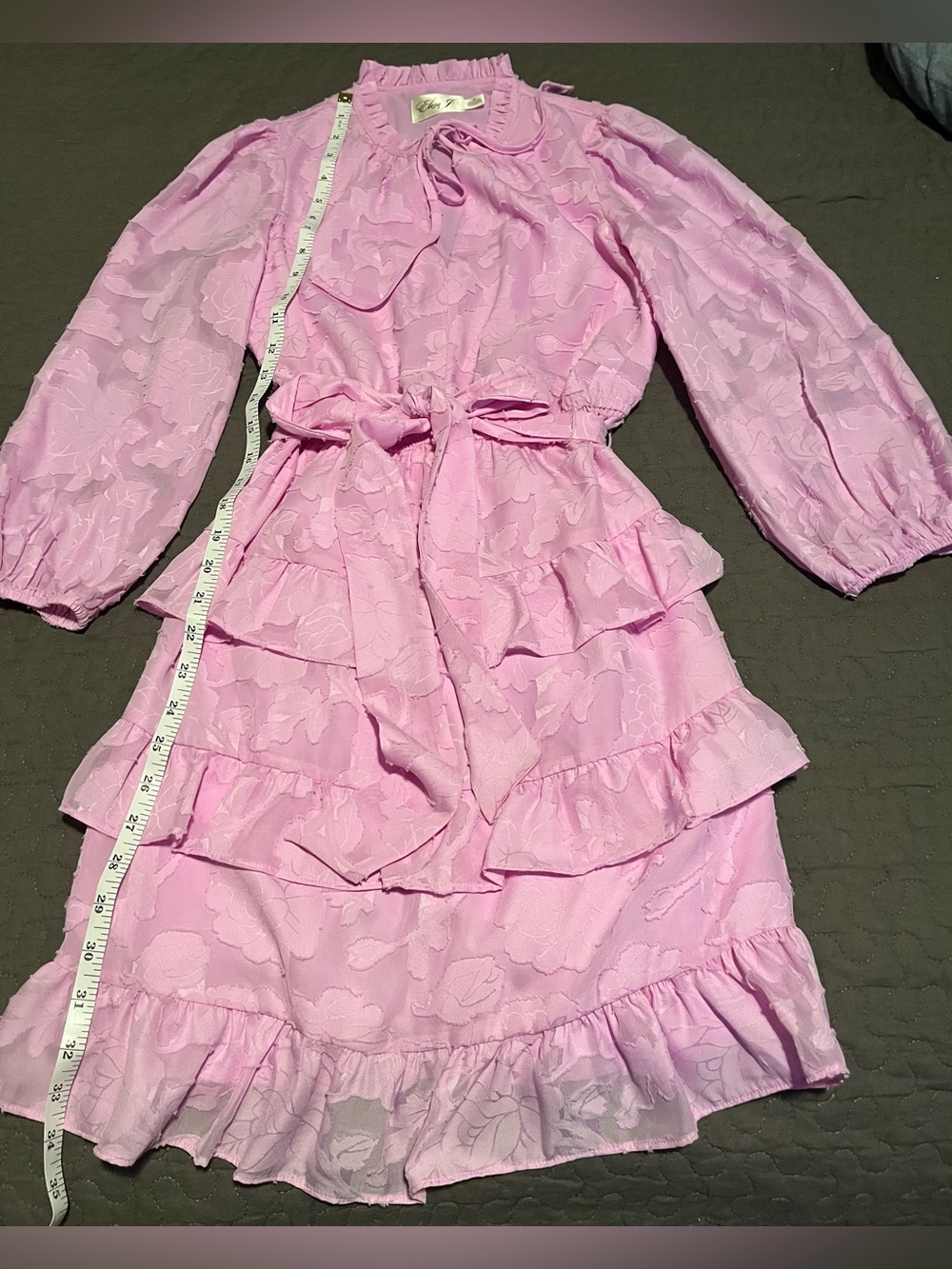 Eliza J Pink Floral Ruffle Tiered Long Sleeve Dress Size 4P Petite - Picture 7 of 11